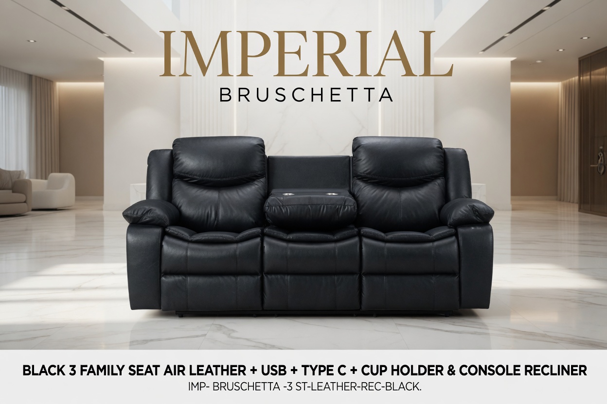 Bruschetta 3-Seater Family Sofa Recliner (Black) — Black